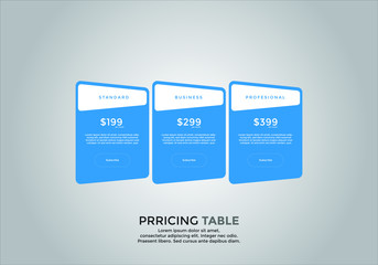 Pricing table design. vector. order, box, button, list for web. price. mobile.