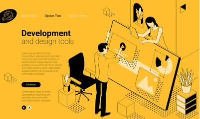 Flat design isomentric template of vacation and holiday planning. Vector concept for presentation, application, infographics, web banner for airticket and hotel booking, travel andadventure.