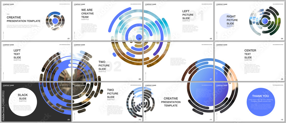 Canvas Prints minimal presentations design, portfolio vector templates with blue colorful circle elements on white