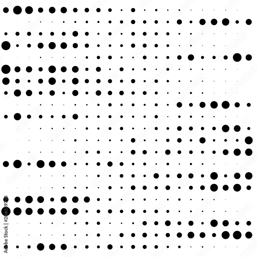 Poster random dots, dotted lines. stripes of circles half-tone illustration. speckle, stipple pattern. spor