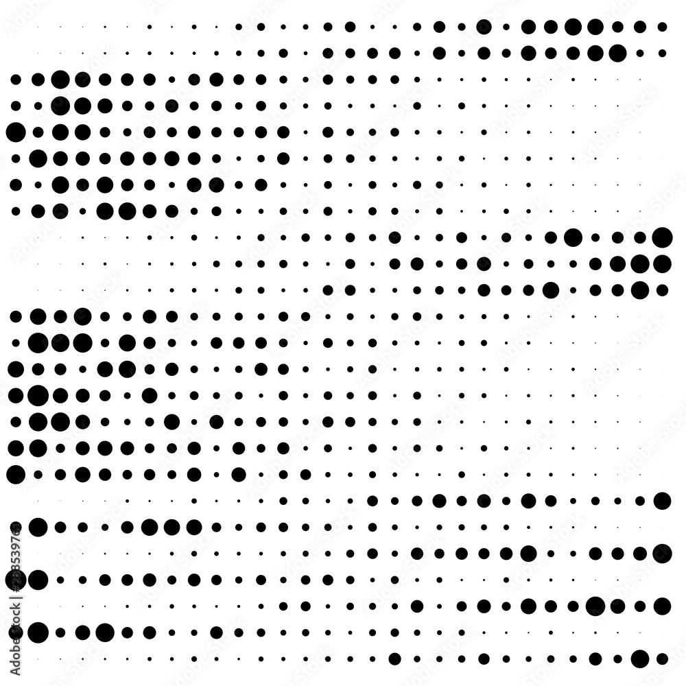 Poster random dots, dotted lines. stripes of circles half-tone illustration. speckle, stipple pattern. spor