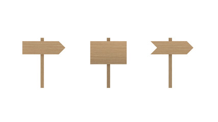 Wood sign boards set isolated on white background with clipping path path. Wood road signs.