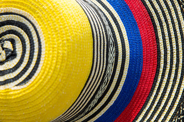 Traditional Colombian hat with the colors of the national flag, top view