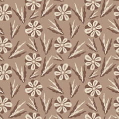 Fototapeta na wymiar Seamless flower pattern. Flat botanical ornament with minimalistic elements. Simple vector . Vintage pastel noble colors.