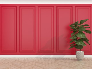 classic red wall with wood floor,3d render