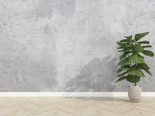 concrete wall with wood floor and fiddle,3d render