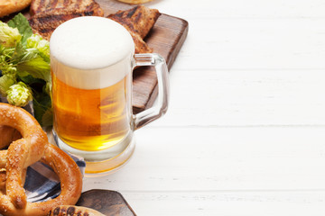 Oktoberfest set. Pretzels, sausages and lager beer