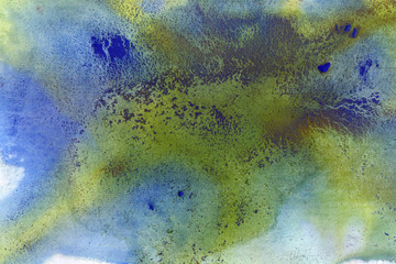 Hand drawn abstract watercolor texture background. Colorful technique aquarelle. Blue, yellow white