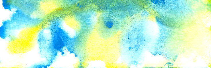 Hand drawn abstract watercolor texture background. Colorful technique aquarelle. Blue, cyan, green, white yellow