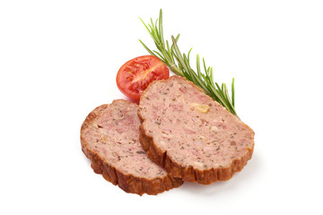 Sliced Minced meat roll, isolated on white background