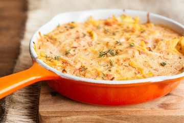 Rutabaga Frittata (vegan) with chickpea flower, rutabaga, leek and tomatoes