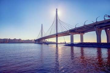 Bridge over Neva of Western High Speed Diameter in St. Petersburg Russia