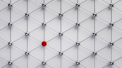 Red sphere network structure. Connection abstract design. Top View