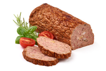 Minced meat roll, isolated on white background