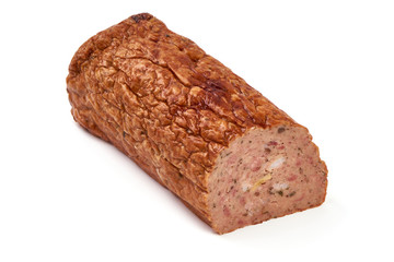 Minced meat roll, isolated on white background