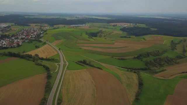 Aerial panoramic view over the municipality of Emmingen-Liptingen on the Hegaualb near Lake Constance in Germany