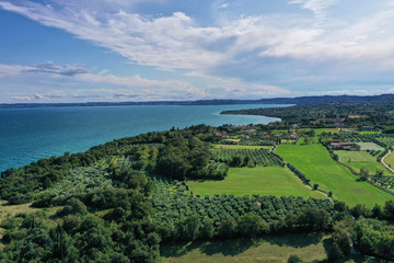 Fototapeta na wymiar Aerial photography with drone, Rocca di Manerba in Garda lake,Italy.