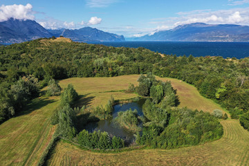 Naklejka premium Aerial photography with drone, Rocca di Manerba in Garda lake,Italy.