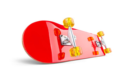 Red skateboard deck, isolated on white background. File contains a path to isolation © afxhome