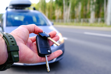 Modern button with car keys for conceptual design. . An icon symbol of success. Car service. Car badge. Transport, vehicle concept.