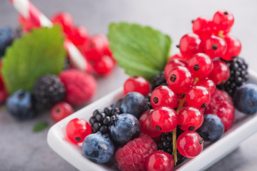 Closeup of fresh berry, currants, blueberry, raspberry