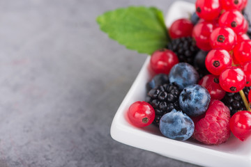 Closeup of fresh berry, currants, blueberry, raspberry