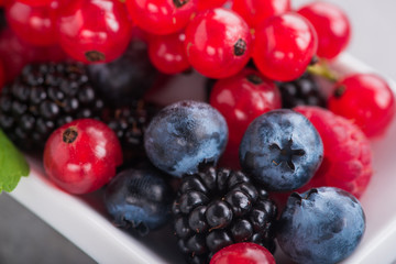 Closeup of fresh berry, currants, blueberry, raspberry