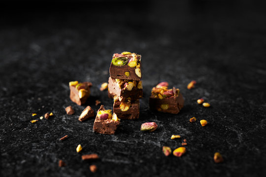 Chocolate and pistachio fudge