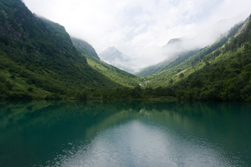 Fototapeta na wymiar Baduk lakes in Karachay-Cherkessia. Russia. Dombay 2019