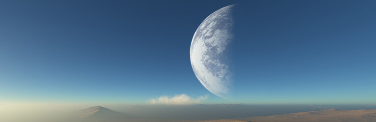 Naklejka na ściany i meble The Moon rises over planet Earth, panorama view