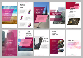 Creative social networks stories design, vertical banner or flyer templates with red colored colorful gradient geometric background. Covers design templates for flyer, leaflet, brochure, presentation