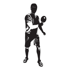 Table tennis player black silhouette on white background, vector illustration