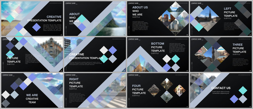 Minimal presentations design, portfolio vector templates with cubes, geometric abstract background. Multipurpose template for presentation slide, flyer leaflet, brochure cover, report, advertising.