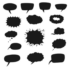 set of cartoon speech bubbles black silhouette