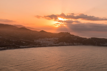 Beautiful sunrise on the Costa Tropical of Granada, Views of La Herradura from Cerro Gordo.