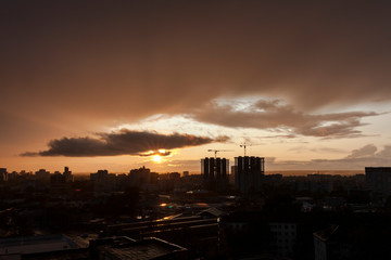 Sunset over  city