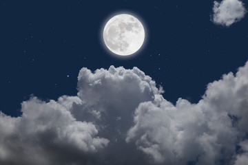 Fototapeta na wymiar Full moon with starry and clouds background. Romantic night.