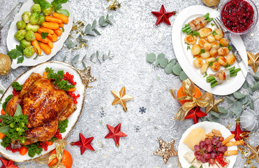  Concept of Christmas or New Year dinner. Top view.