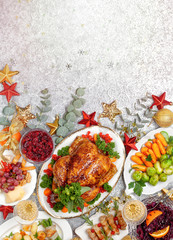  Concept of Christmas or New Year dinner. Top view.