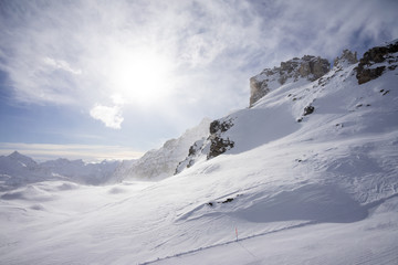 Winter mountain, snow, Glacier rocks, Alps