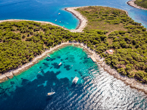 Aerial view of Paklinski Islands in Hvar, Croatia