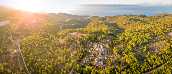Aerial view of village of Humac in Croatia - obrazy, fototapety, plakaty
