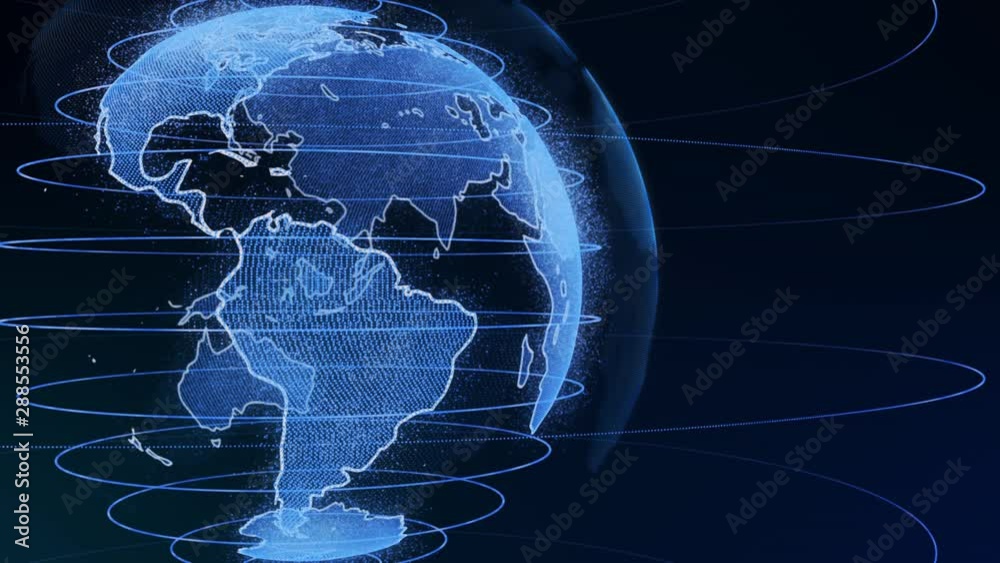 Canvas Prints rotating earth. digital 3d render with neon blue color, a hollow core, and copy space.