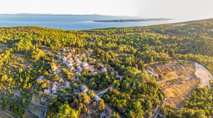 Aerial view of village of Humac in Croatia