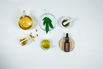 cbd thc oil medical treatment in doctor laboratory. natural medicine on clinical research .