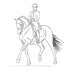 Vector illustration of a rider and horse execute the passage