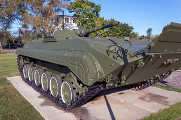 Military equipment of the Russian army of the last century.It is in the park of a small town.