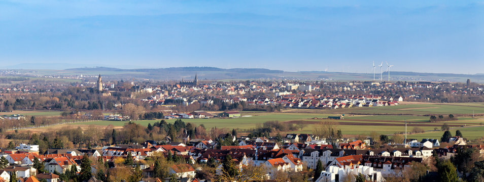 View from Bad Nauheim towards Friedberg in Wetterau, Hesse, Germany.