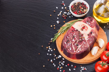 Cooking ingredients. Fresh raw meat beef steak with bone.
