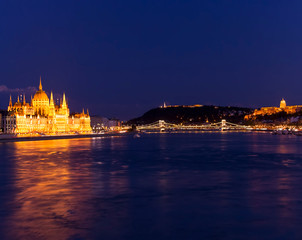 Fototapeta na wymiar night scene of Budapest cityscape. Long exposure photo, Hungary